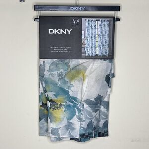 DKNY Aquarelle Window Curtains 2 Panels Inverted Pleat Blue Floral 32 x 108 NEW